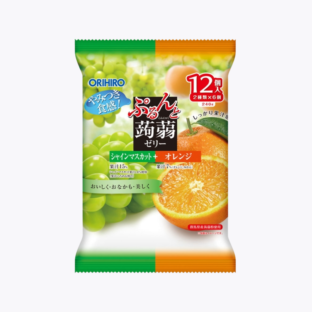 ORIHIRO 擠壓式蒟蒻果凍 晴王麝香葡萄+橘子味 20g×12袋