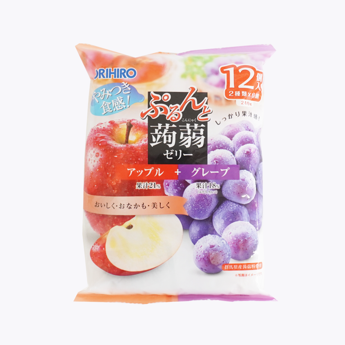 ORIHIRO 擠壓式蒟蒻果凍 蘋果+葡萄味 20g×12袋