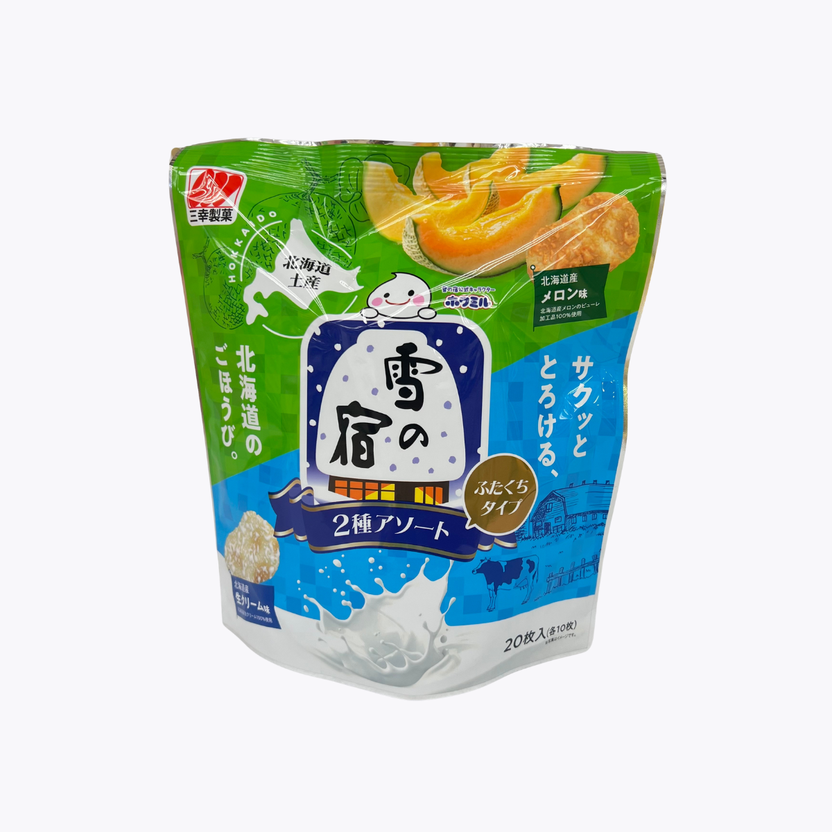 三幸製菓 雪之宿 一口大小兩入綜合組 哈密瓜口味、鮮奶油口味 北海道限定 20枚入