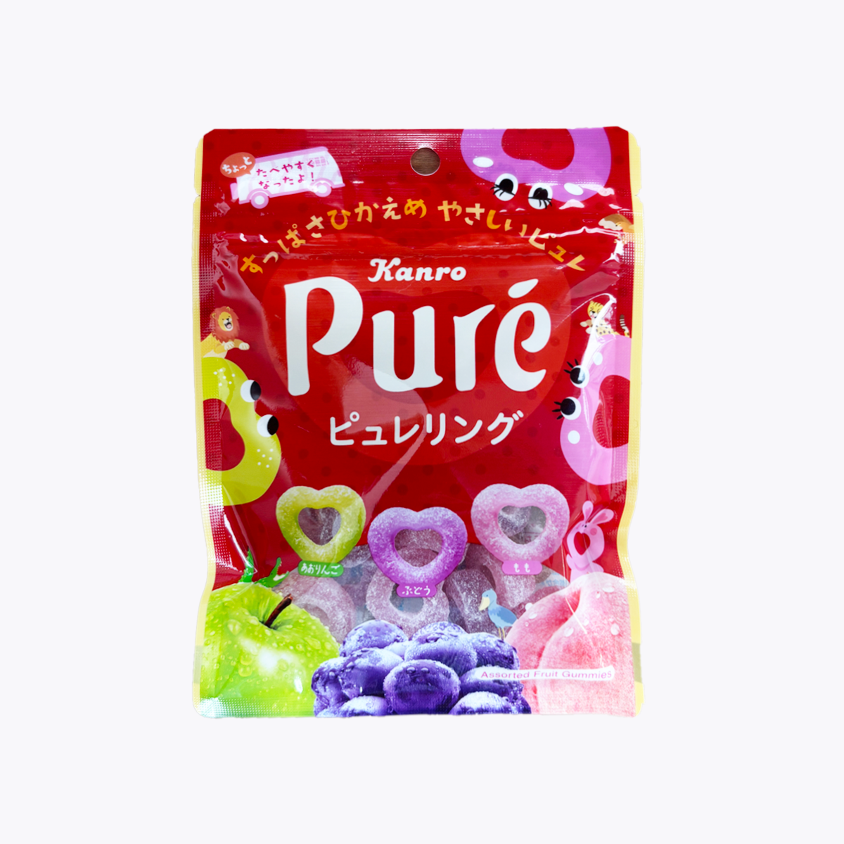 Kanro 甘樂 Pure Ring 酸甜心形圈圈軟糖 青蘋果・葡萄・水蜜桃口味 63g