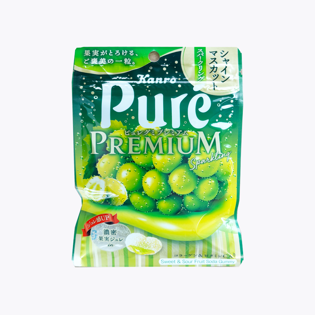 Kanro 甘樂 Pure Premium 奢華鮮果實軟糖 晴王麝香葡萄清爽氣泡酒口味 54g