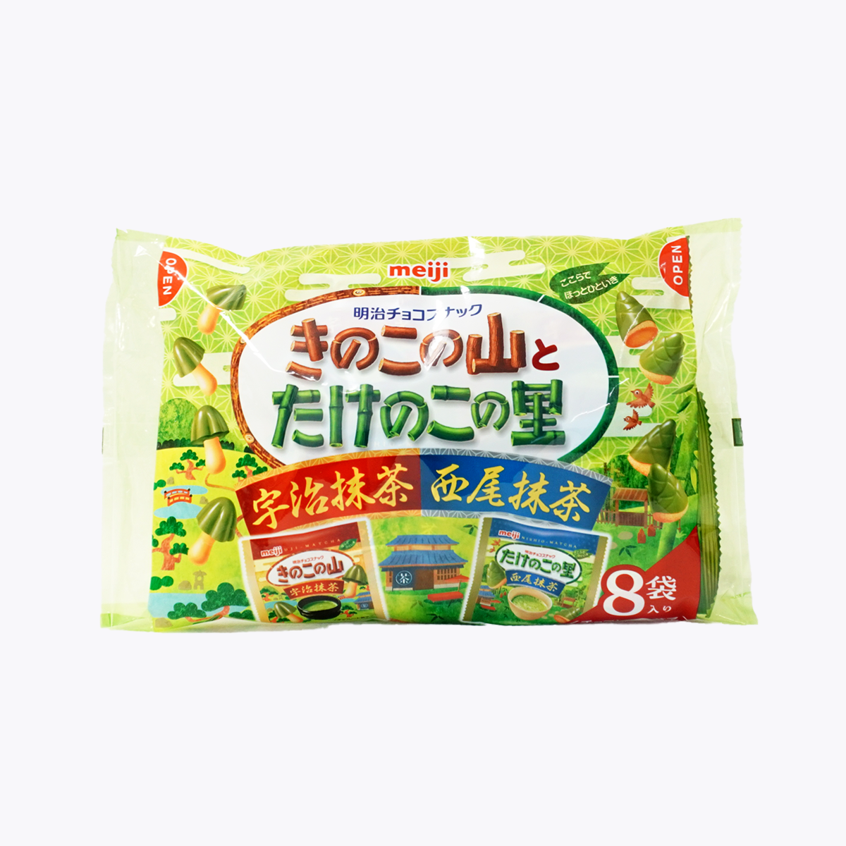 明治 香菇山&竹筍村 宇治抹茶 西尾抹茶口味 巧克力餅乾 8袋 92g
