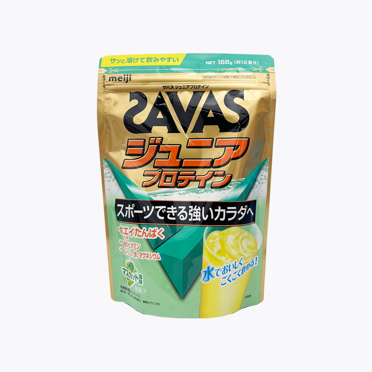 【營養機能食品】明治 SAVAS 成長期乳清蛋白粉 麝香葡萄風味 168g 約12回分