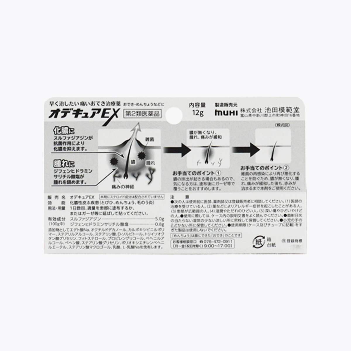 【第2類醫藥品】池田模範堂 Odecure EX 化膿性皮膚 癤子 膿瘡 膿包治療藥 軟膏 12g