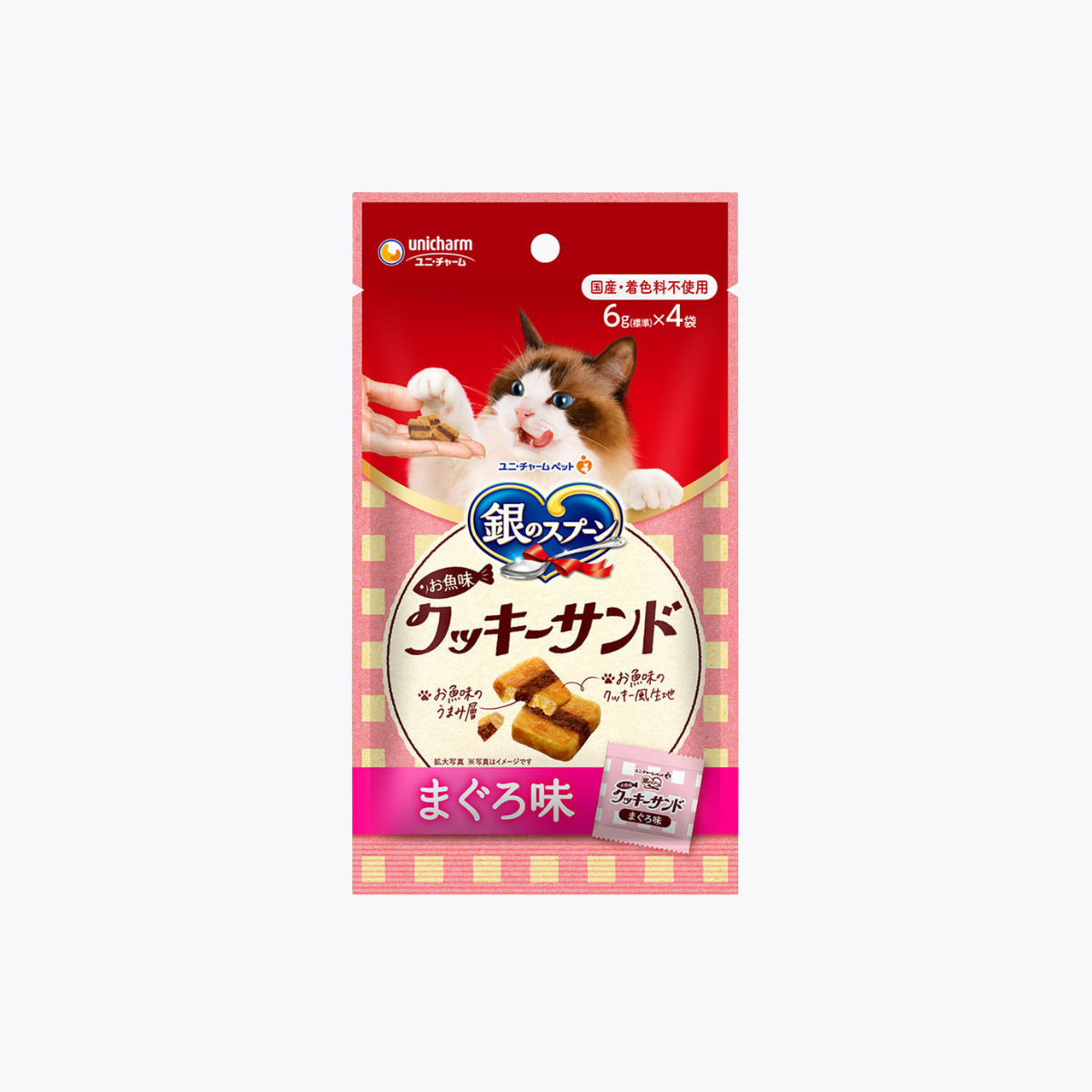 unicharm 嬌聯 銀湯匙 三星美食 貓咪魚味餅乾夾心 鮪魚口味 成貓用 6g（標準）×4袋
