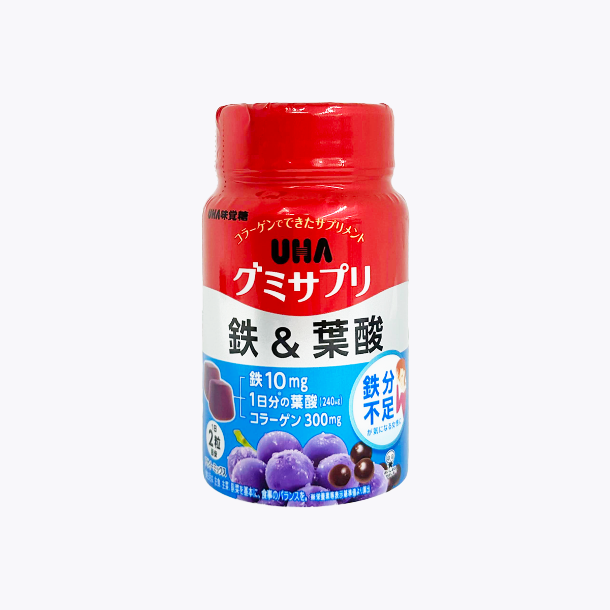 UHA 味覺糖 補鐵&葉酸軟糖 (綜合巴西莓口味) 罐裝 60粒 30日分