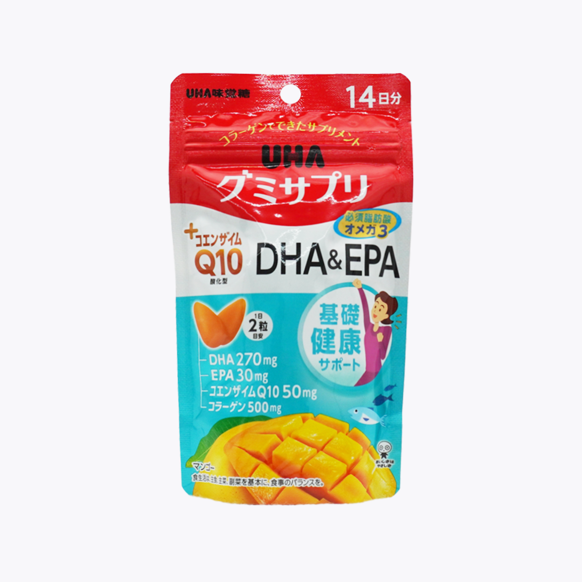 【機能性表示食品】UHA 味覺糖 CoQ10+DHA&EPA軟糖（芒果口味）28粒 14日分