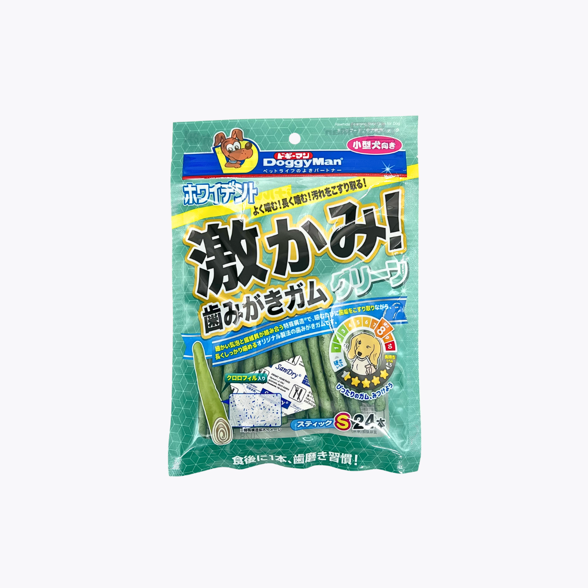 DoggyMan Whitedent 超強咬！潔牙棒 綠色 S 全犬種適用零食 24支