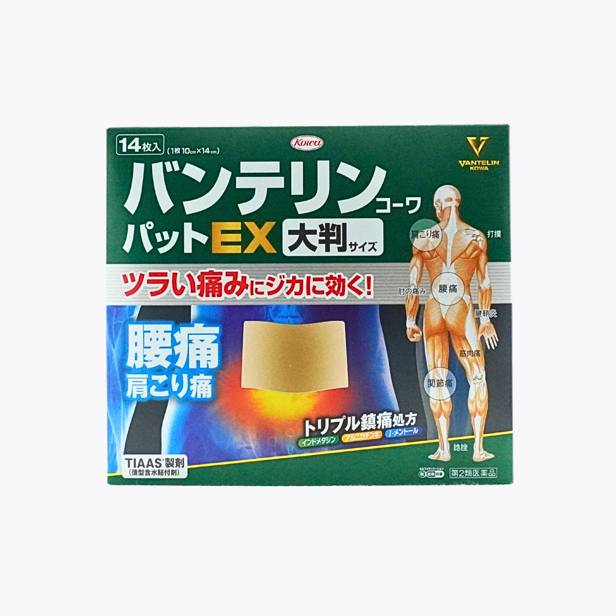 【第2類醫藥品】Kowa 興和 萬特力EX 痠痛貼布 大片 肩頸腰痛用 14枚