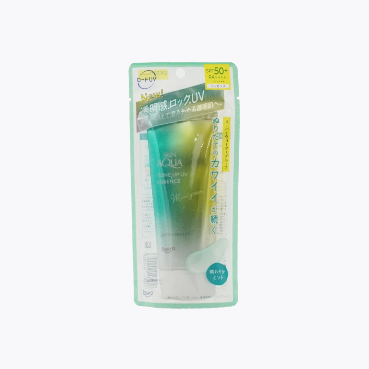 樂敦製藥 SKIN AQUA 曼秀雷敦 水潤肌柔光透亮飾底防曬凝露 薄荷綠 修飾泛紅痘疤 SPF50+ PA++++ 防水★★ 清新皂香 70g