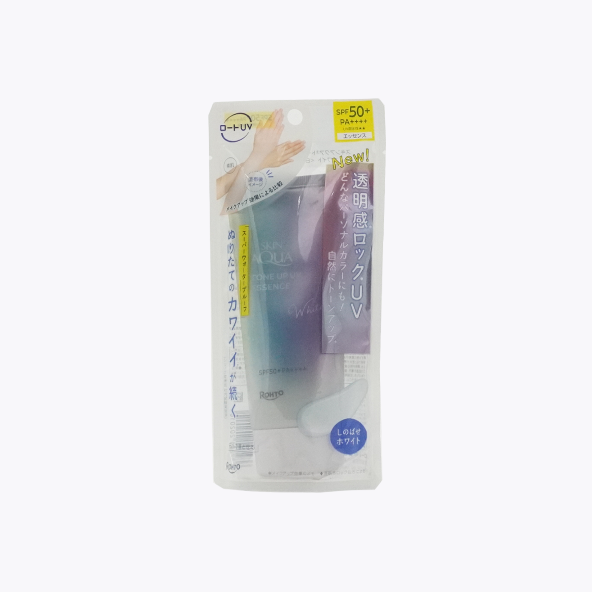 樂敦製藥 SKIN AQUA 曼秀雷敦 水潤肌柔光透亮飾底防曬凝露 透亮白 提亮膚色 SPF50+ PA++++ 防水★★ 清新皂香 70g 