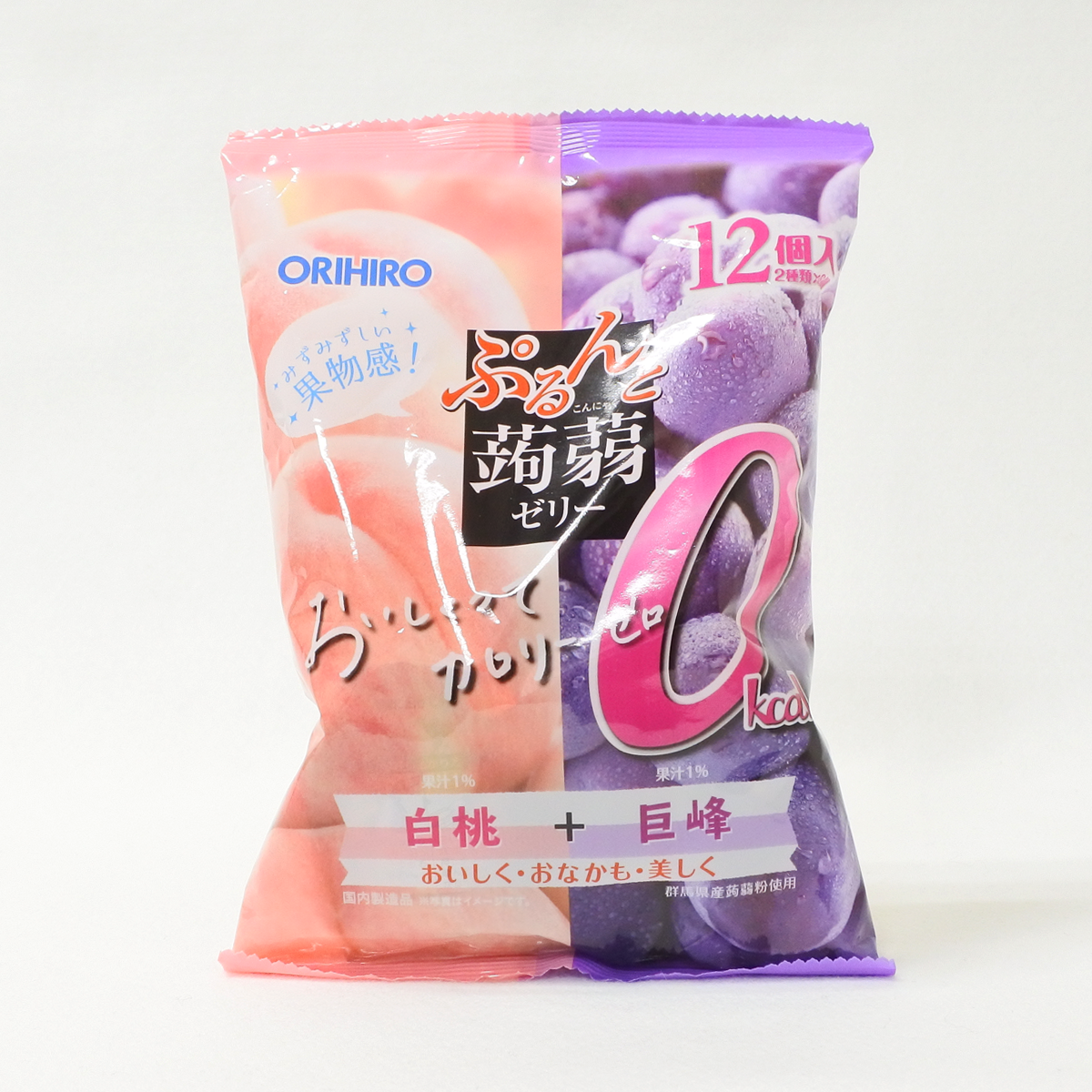 ORIHIRO 蒟蒻零卡果冻 白桃＋葡萄口味 12个