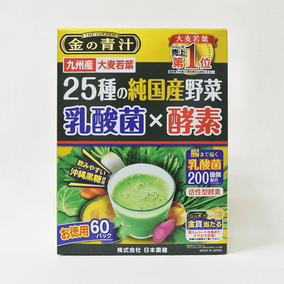 日本藥健 金的青汁 大麥若葉 乳酸菌x酵素 +25種日本國產野菜 60包入 100%日本產60包