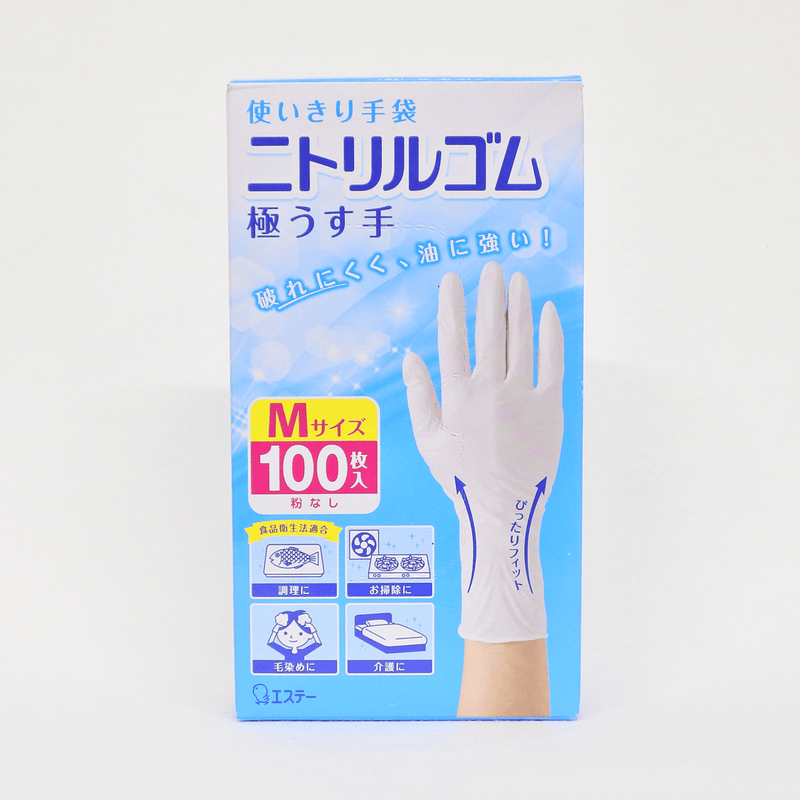 使いきり手袋ニトリルゴム極薄手Ｍホワイト 100枚