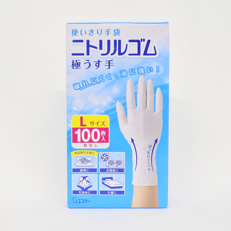 使いきり手袋ニトリルゴム極薄手Ｌホワイト 100枚
